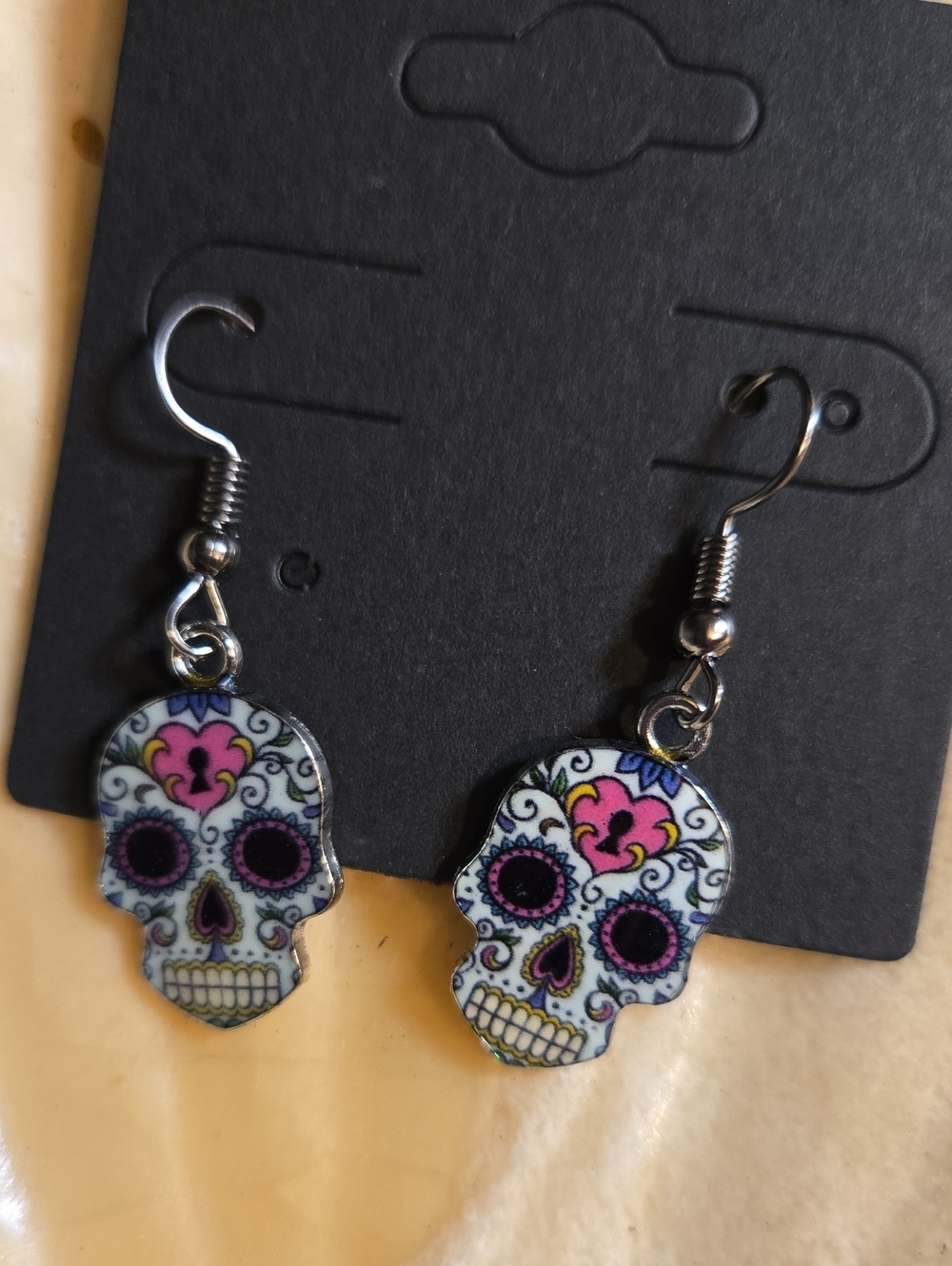Day of the Dead Sugar Skull Earrings in Multicolor